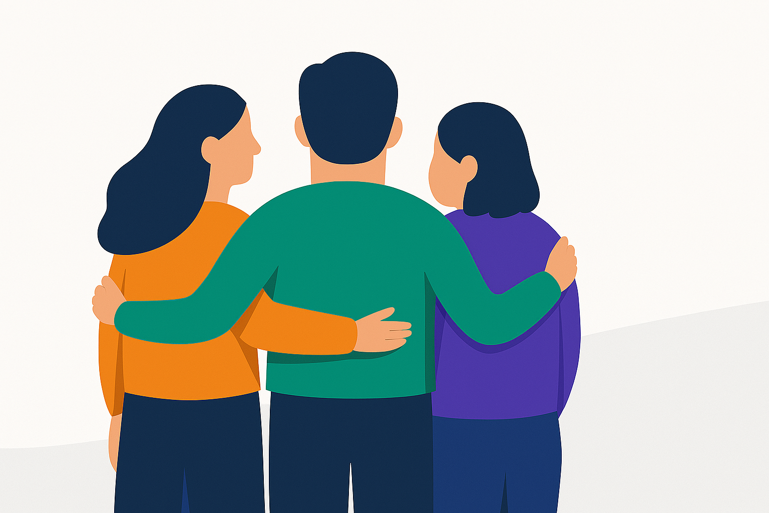 Three people, supporting each other