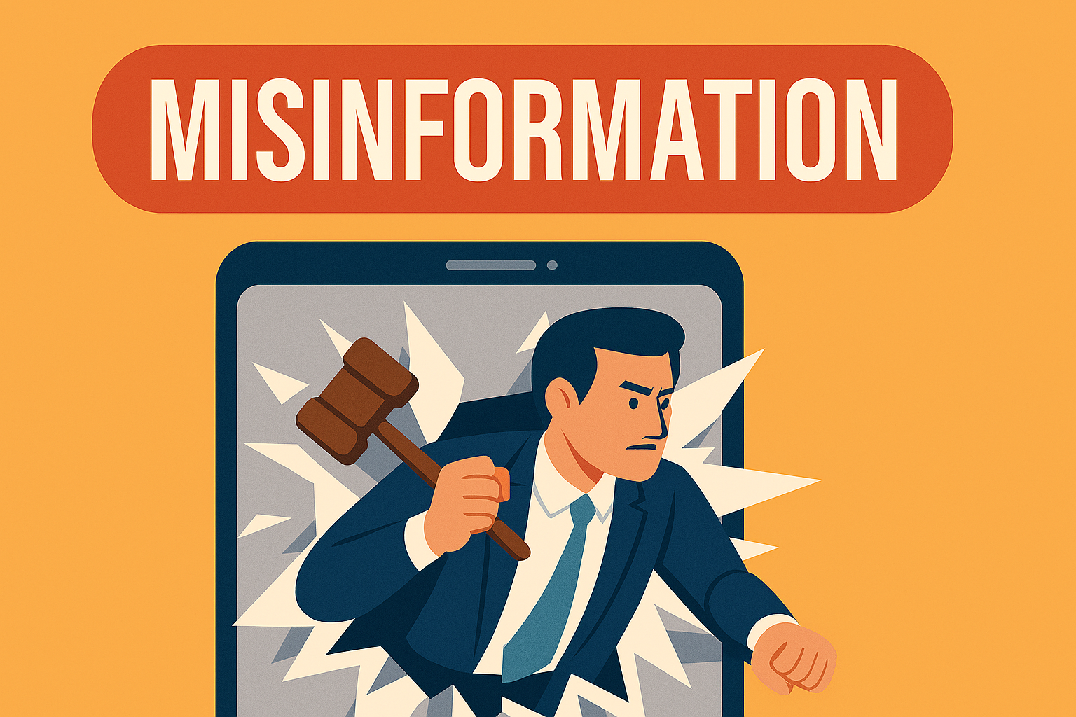 A man with a hammer ready to smash misinformation